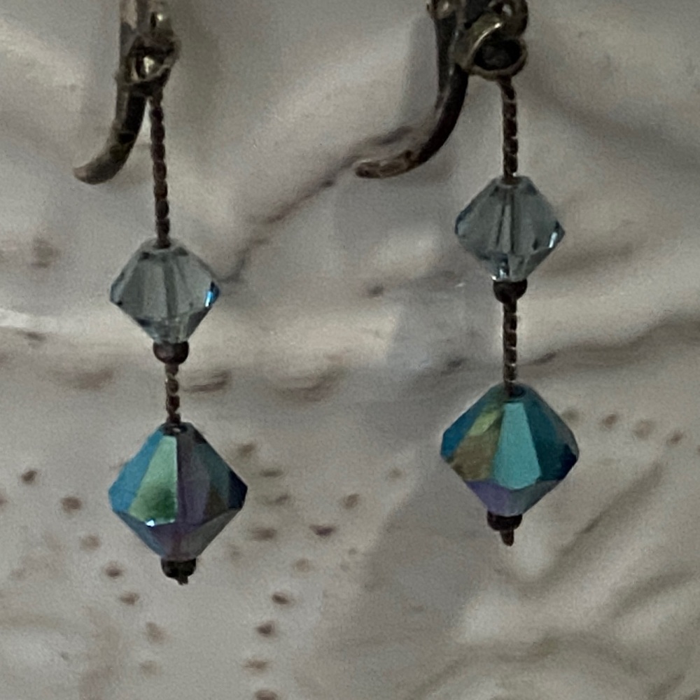 Swarovski Iridescent Dangle Aurora Borealis Faceted Crystals Earrings - Picture 14 of 14